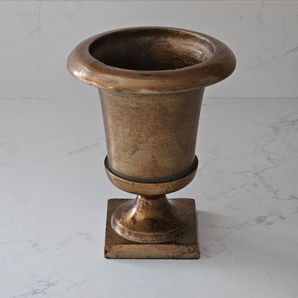 Aged Bronze Gold Metal Urn Vase