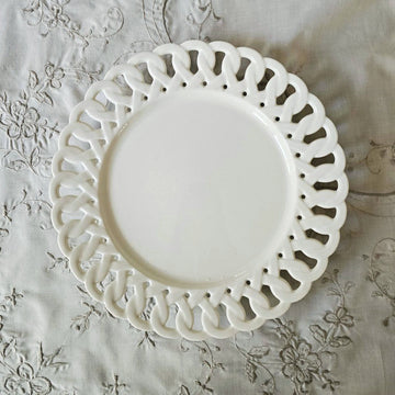 Antique White Keepsake Dessert Plate with Lattice Trim