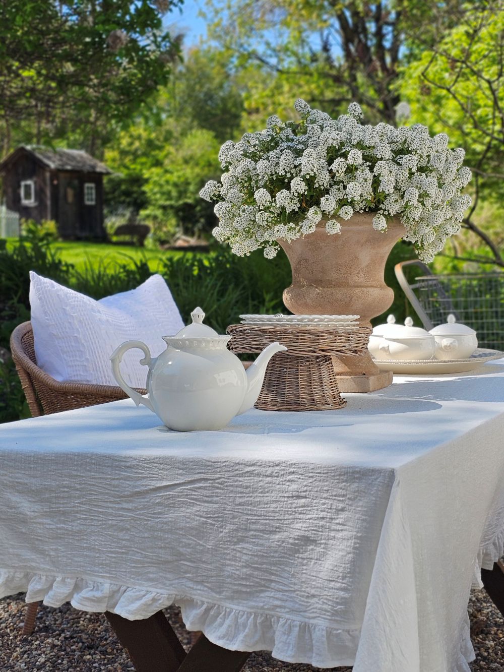 Antique White Keepsake Teapot with Pierced Lace Trim