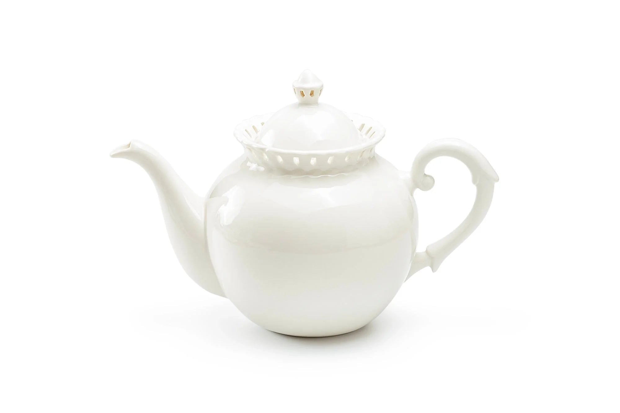 Antique White Keepsake Teapot with Pierced Lace Trim