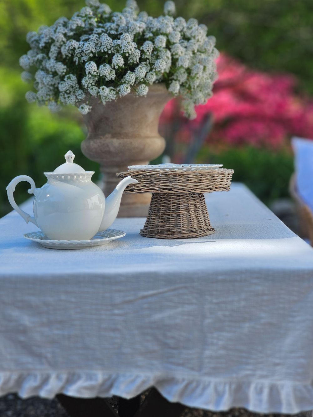 Antique White Keepsake Teapot with Pierced Lace Trim