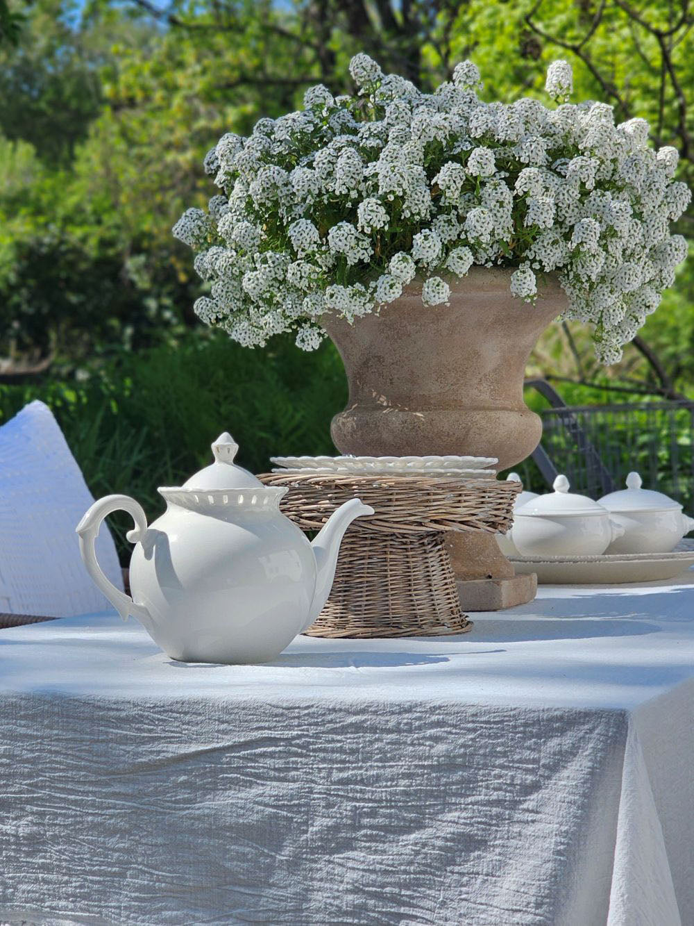 Antique White Keepsake Teapot with Pierced Lace Trim