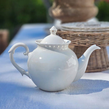 Antique White Keepsake Teapot with Pierced Lace Trim