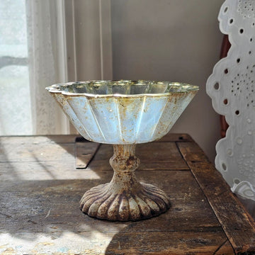 Distressed Mercury Glass Style Pedestal Bowl