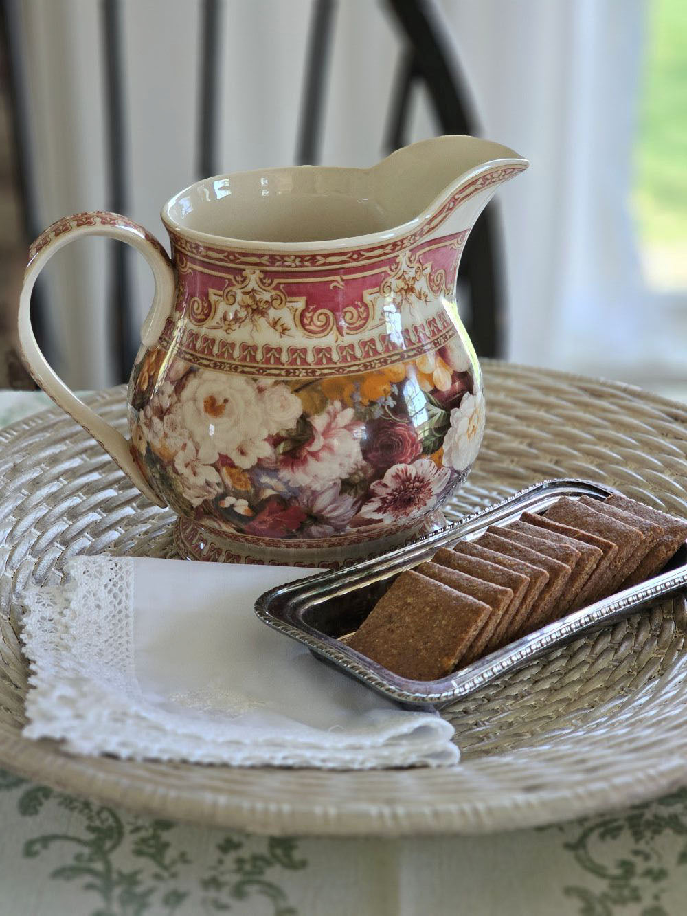Antique Style Old World Floral Pitcher