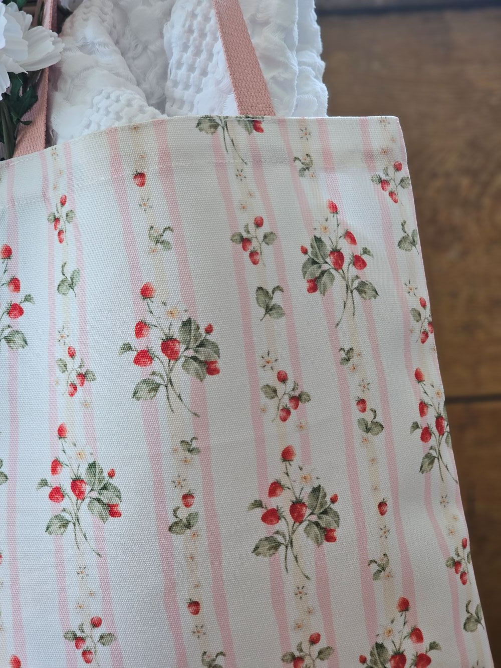 Bespoke Strawberries and Stripes Tote Bag