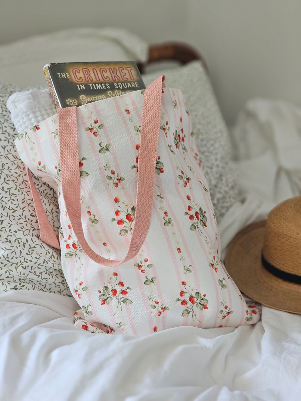 Bespoke Strawberries and Stripes Tote Bag