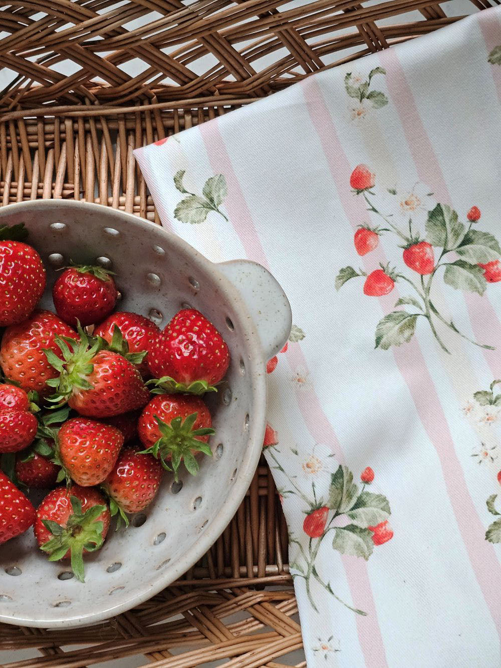 Bespoke Strawberries and Stripes Tea Towel