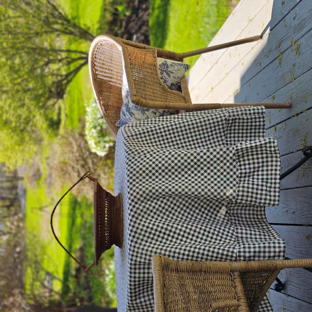 Brown and White Gingham Check Tablecloth with Ruffled Edge