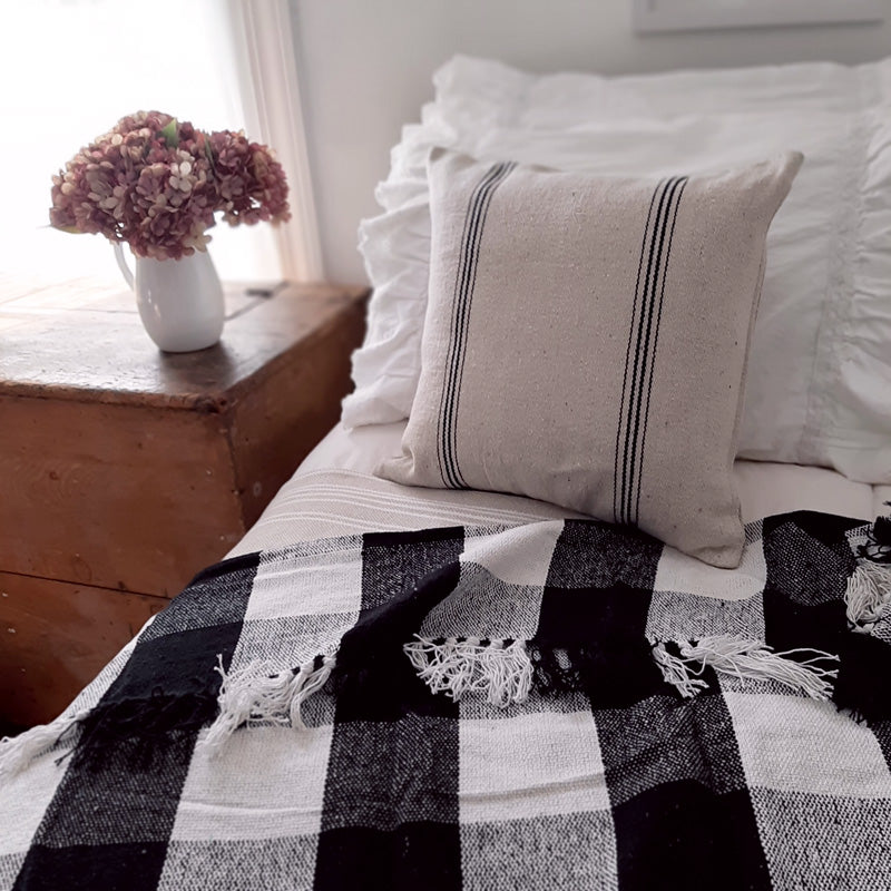 Black Stripe Grain Sack Pillow Case