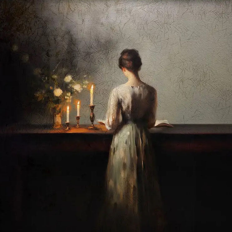 Candlelight Reading Art Print