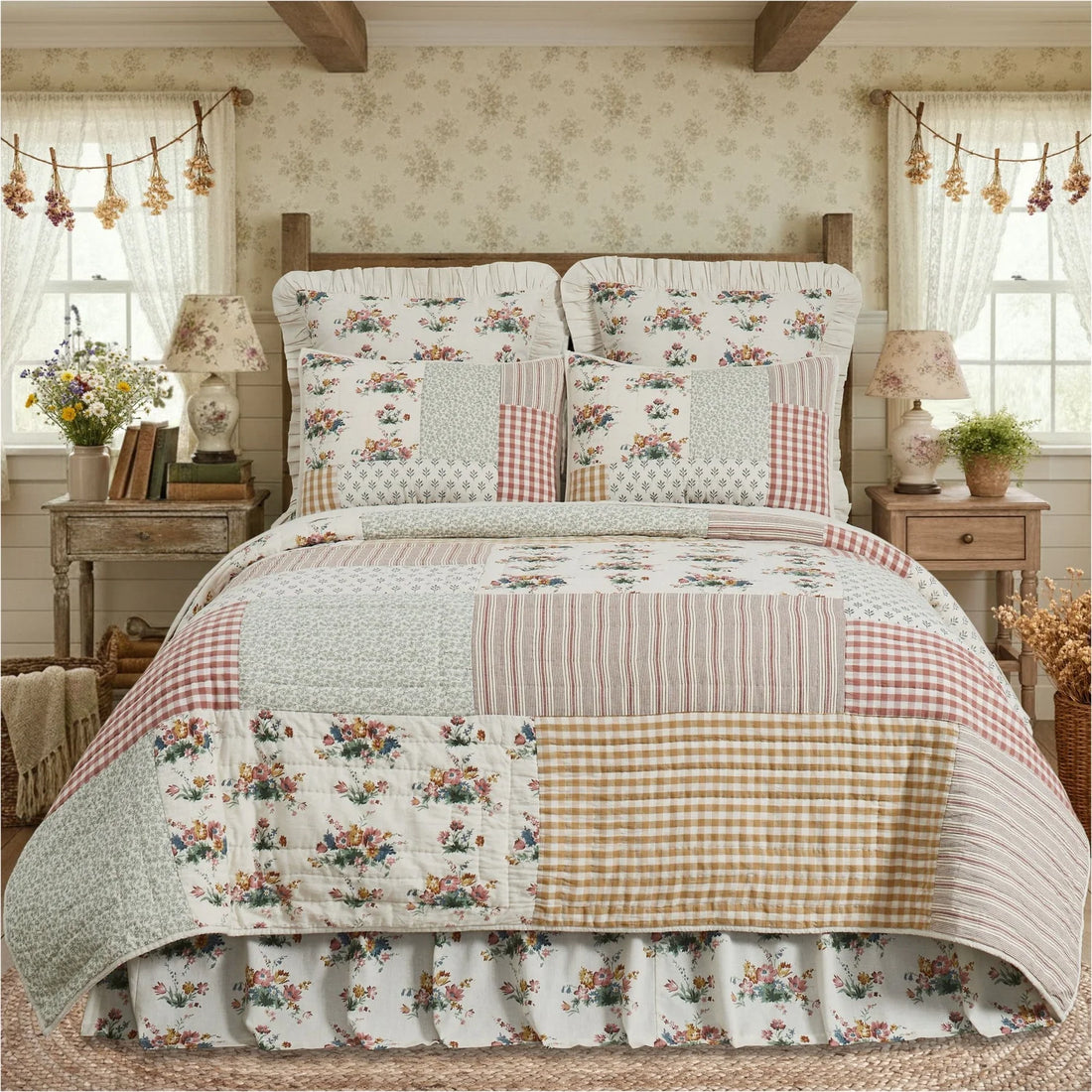 Cottage Rose Floral Ruffled Euro Sham