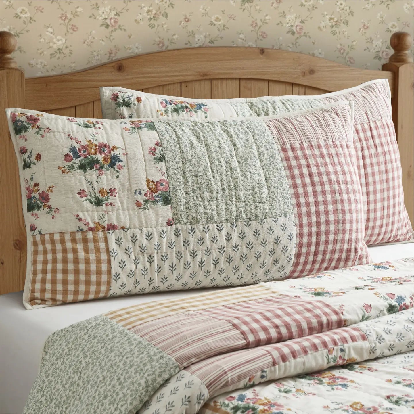 Cottage Rose Patchwork Quilted Sham