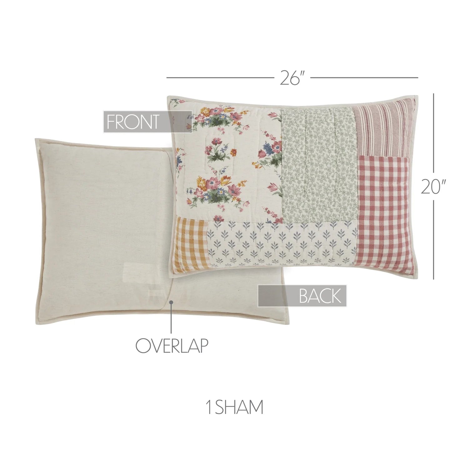 Cottage Rose Patchwork Quilted Sham