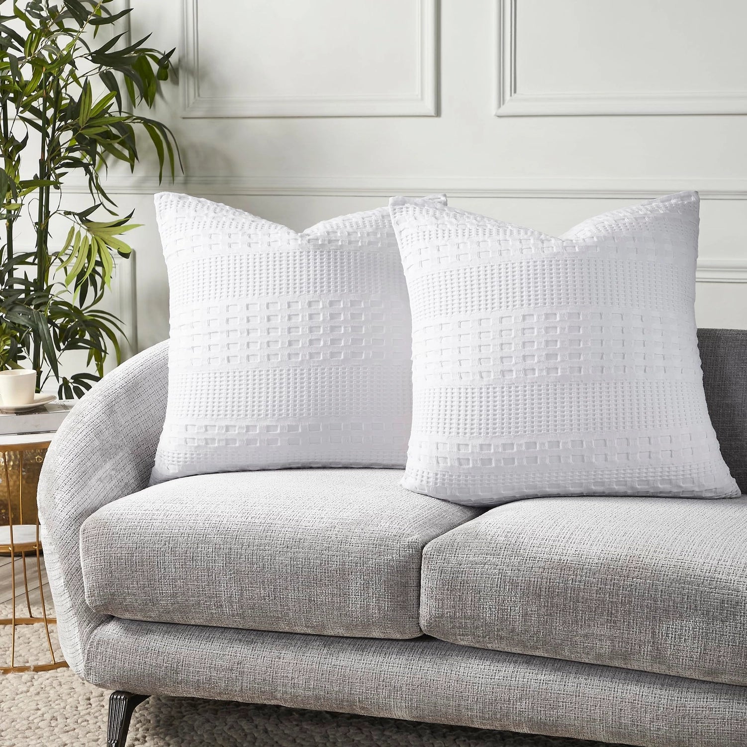 Crisp White Waffle Weave Pillow Covers, Set of Two