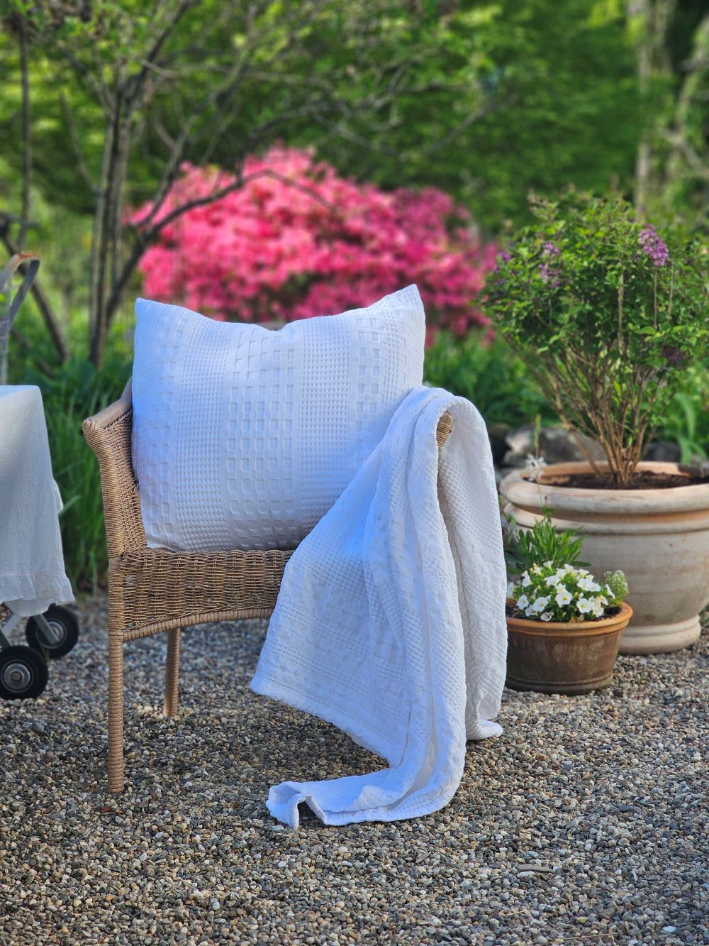 Crisp White Waffle Weave Throw Blanket