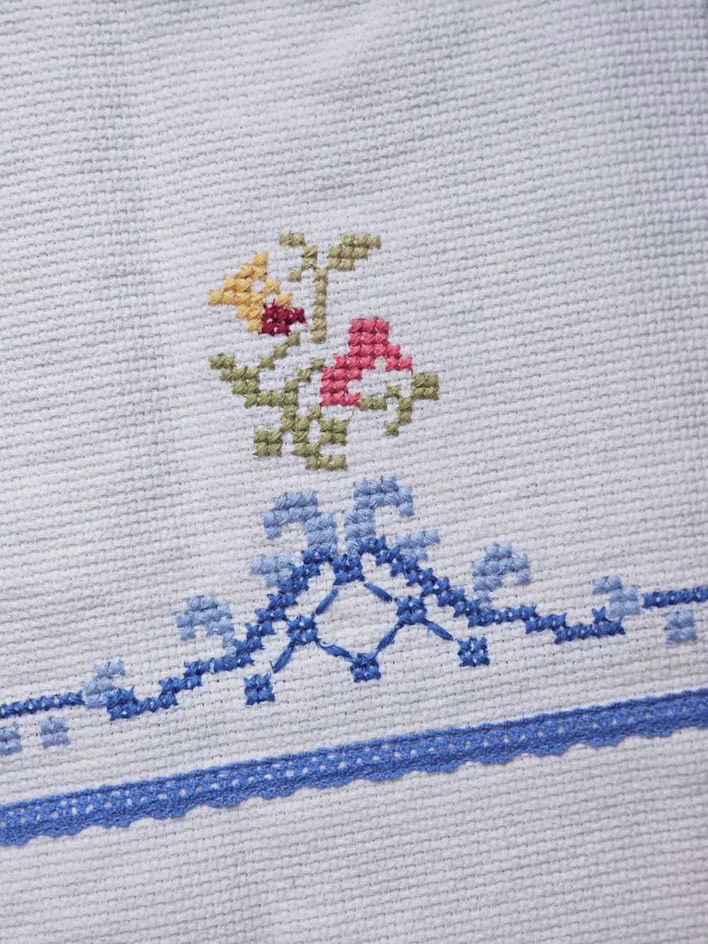 Cross Stitch Embroidered Cottage Tea Towel