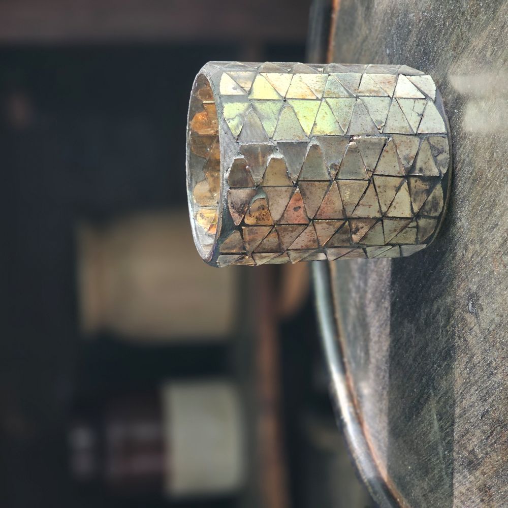 Distressed Mercury Glass Mosaic Candle Holder