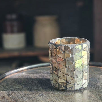 Distressed Mercury Glass Mosaic Candle Holder