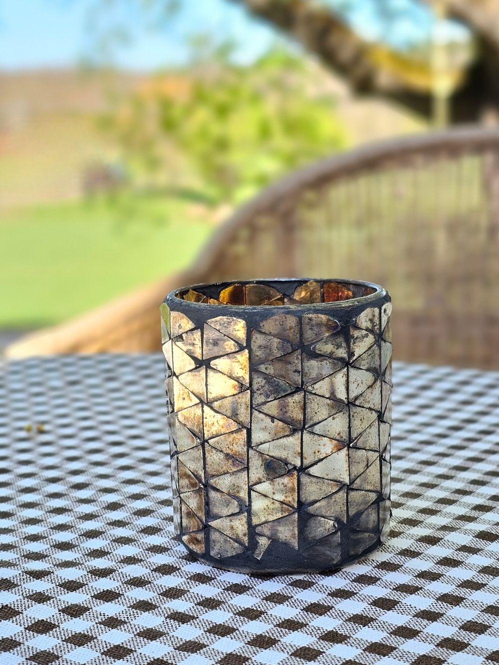 Distressed Mercury Glass Mosaic Candle Holder