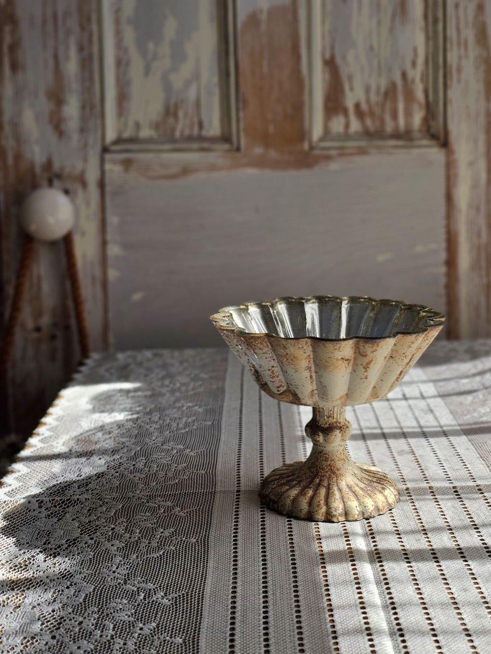 Distressed Mercury Glass Style Pedestal Bowl