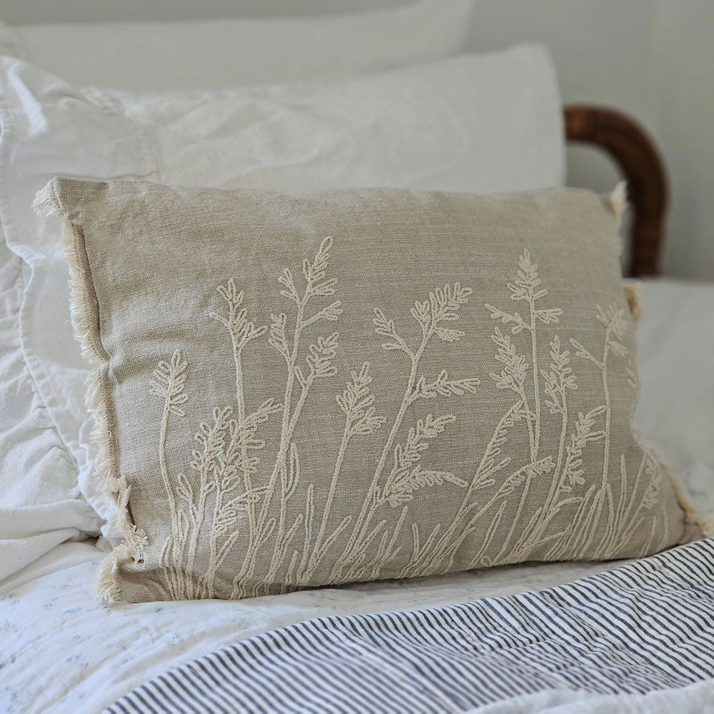 Embroidered Meadow Grasses Pillow