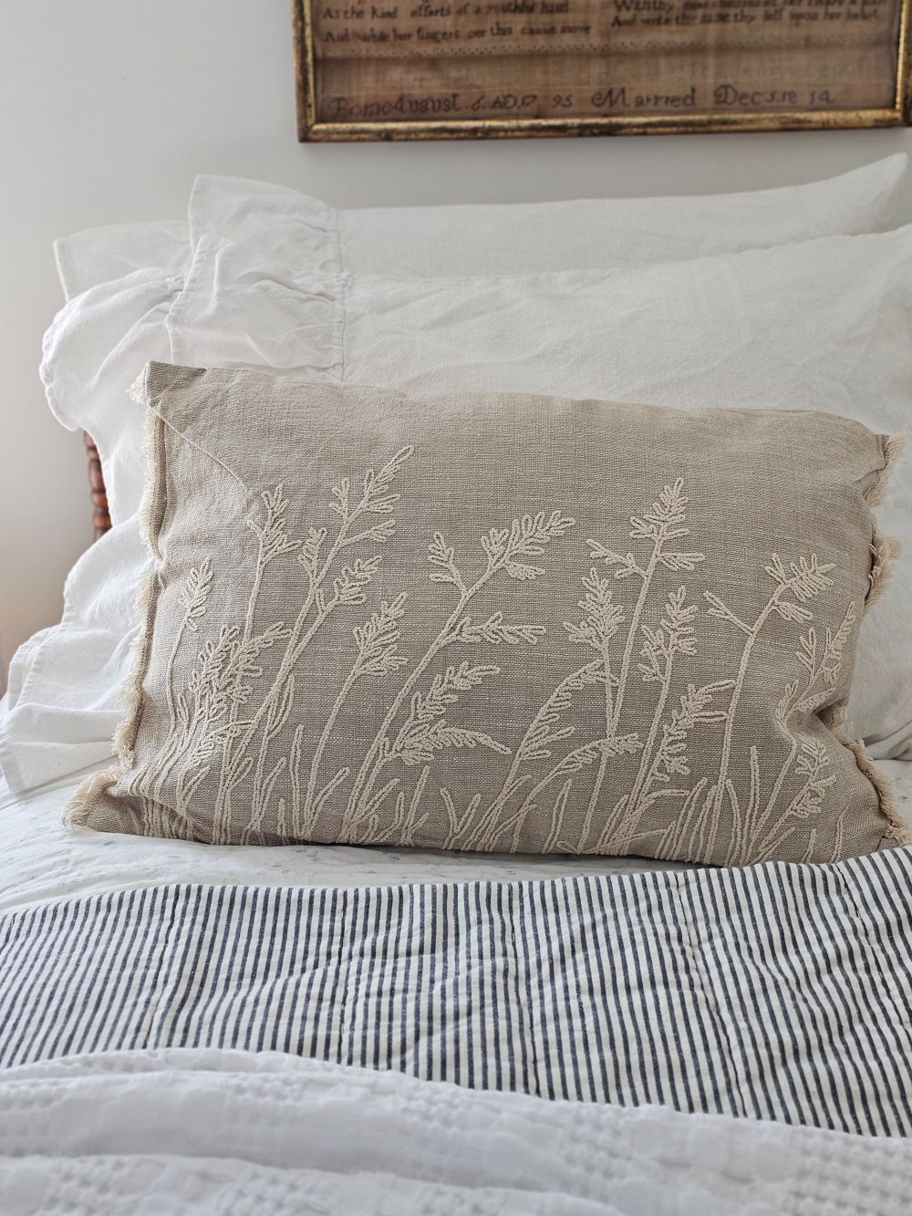 Embroidered Meadow Grasses Pillow