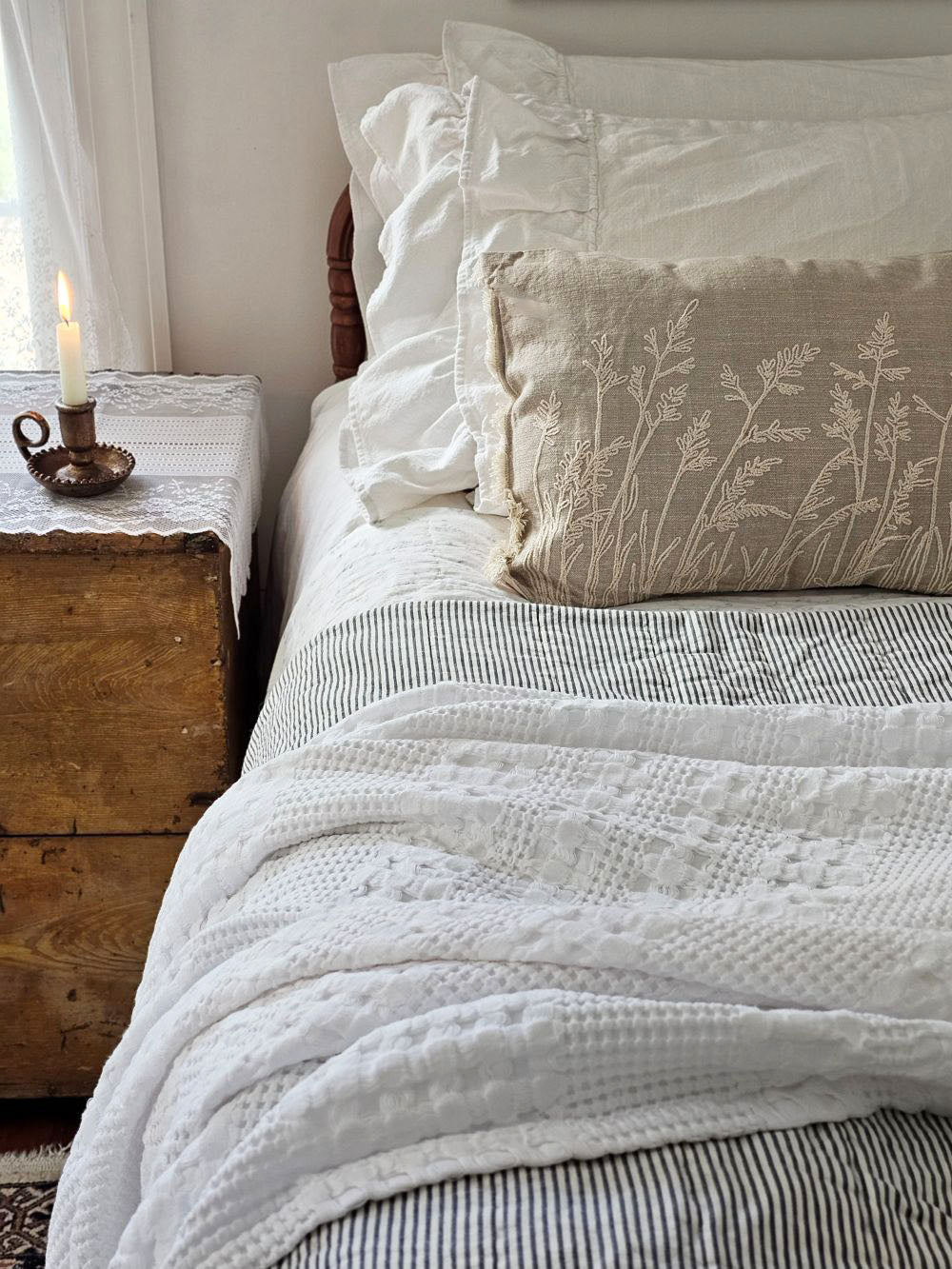 Crisp White Waffle Weave Throw Blanket