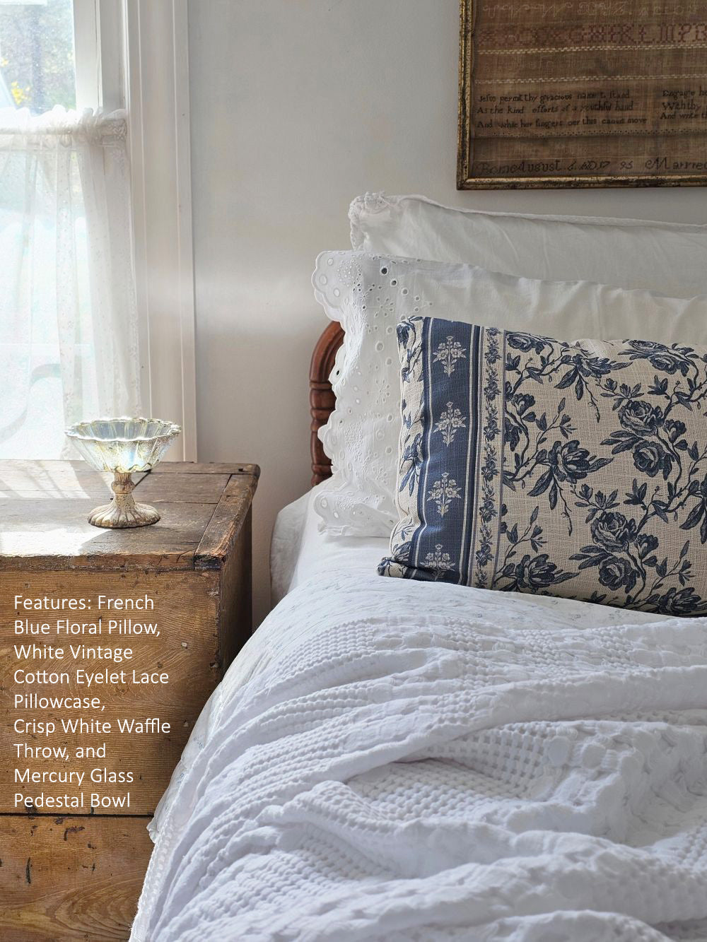 French Blue Floral Pillow