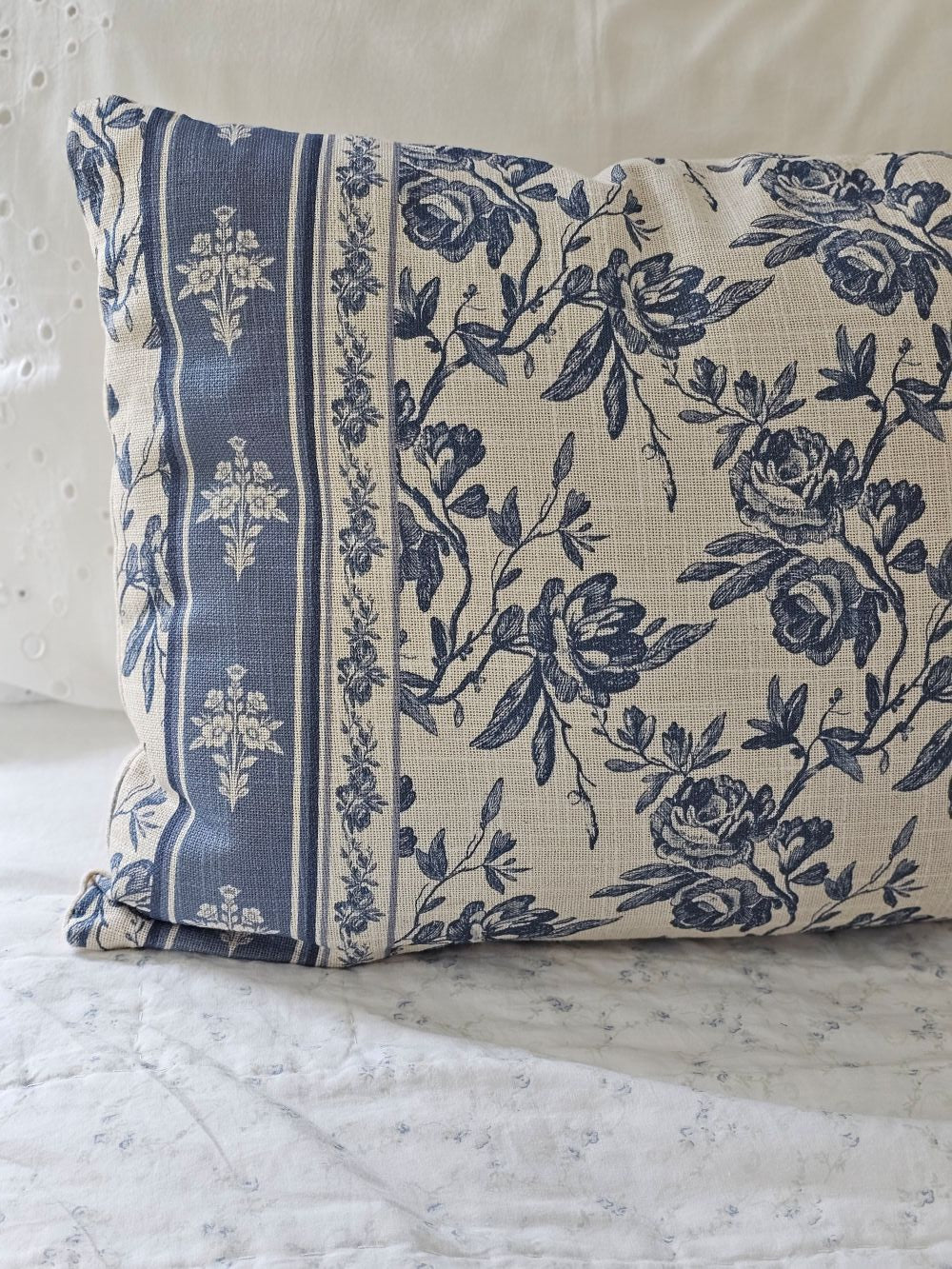 French Blue Floral Pillow