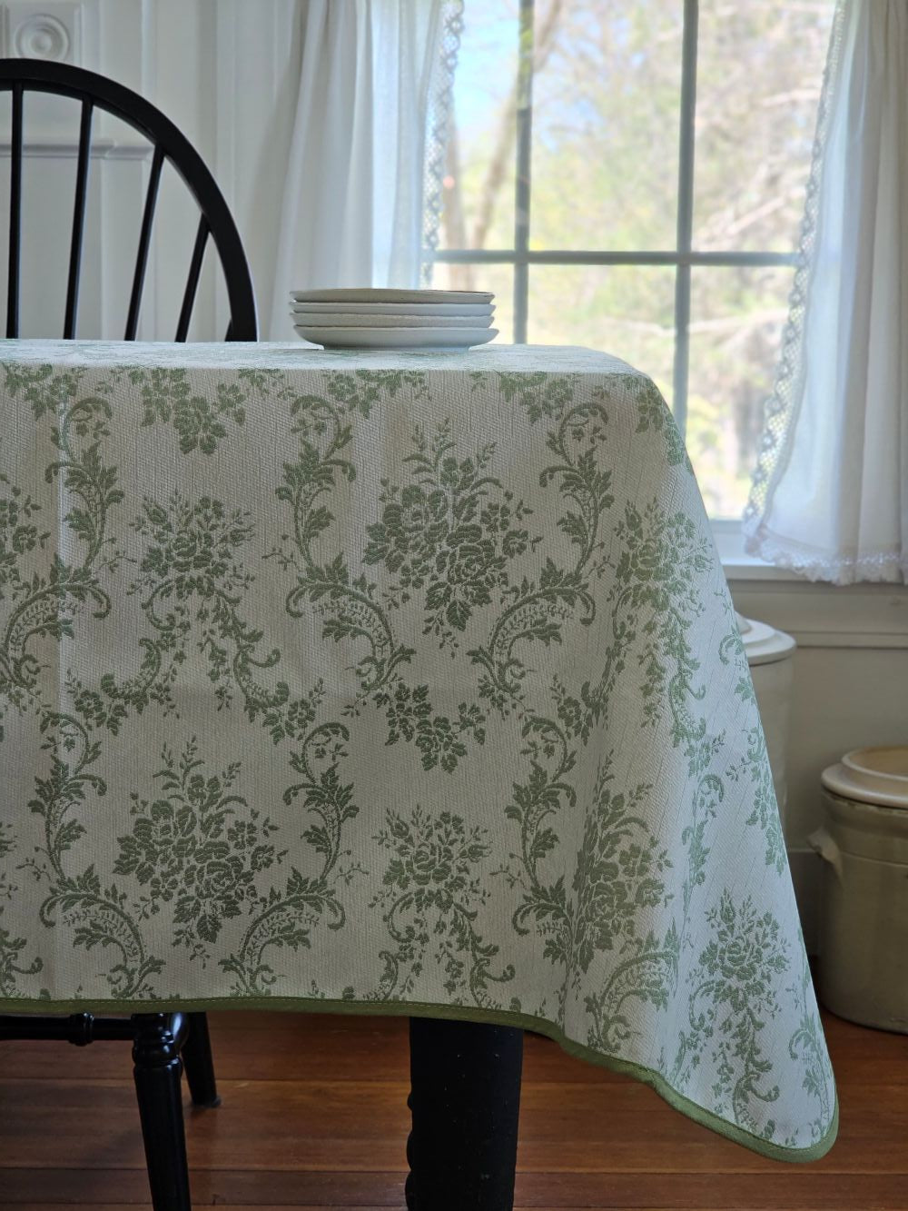 Green French Floral Tablecloth