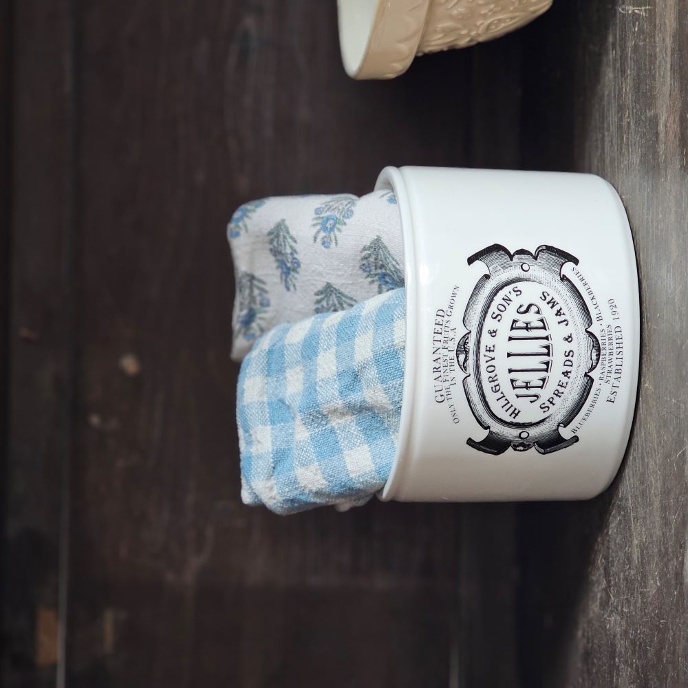 Cottage Blue Gingham and Block Print Tea Towel Set
