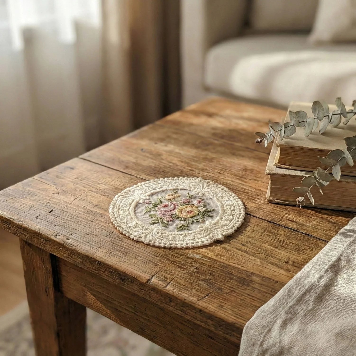 Lace Embroidered Floral Coaster Set