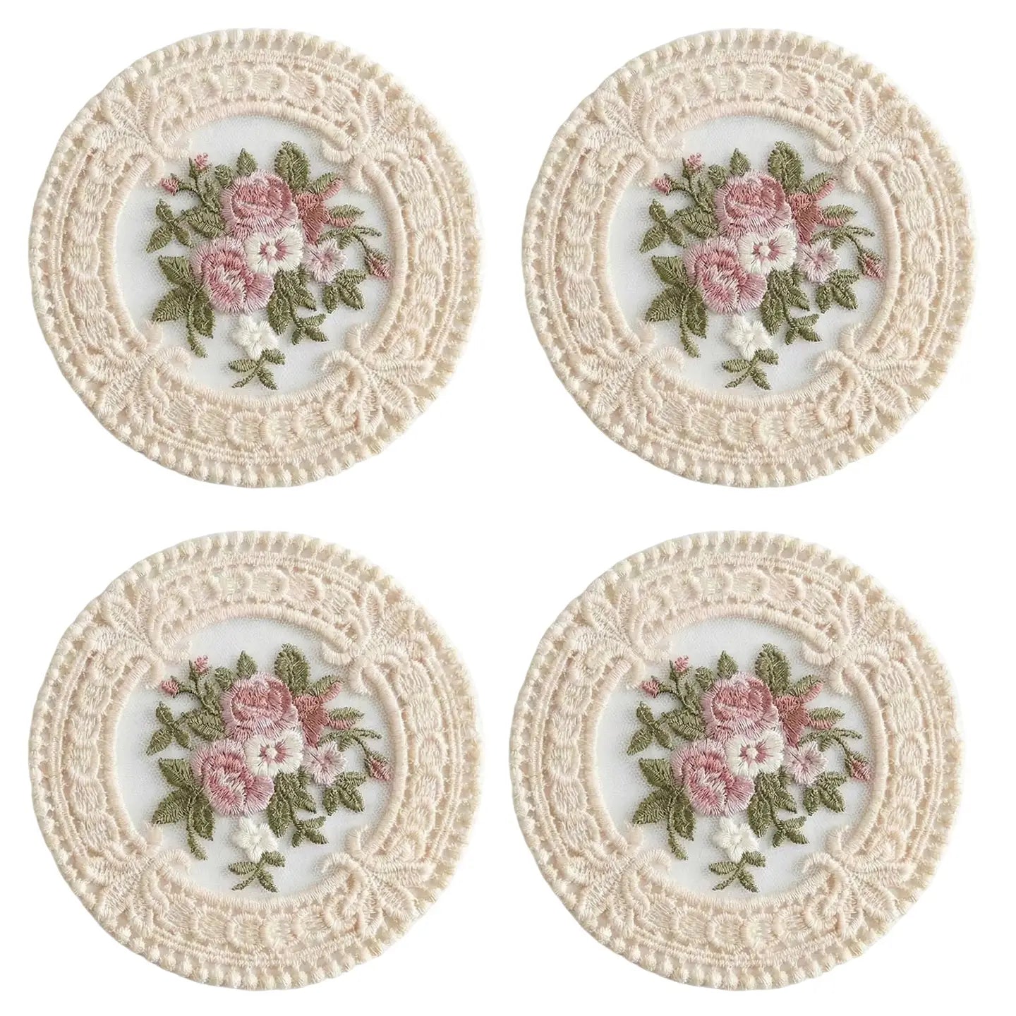 Lace Embroidered Floral Coaster Set