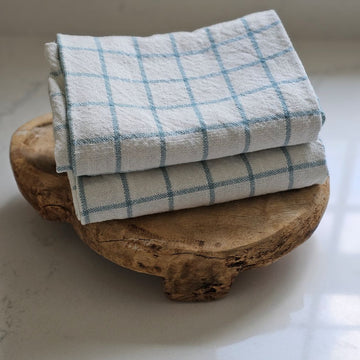 Light Blue and Oatmeal Check Kitchen Towel Set