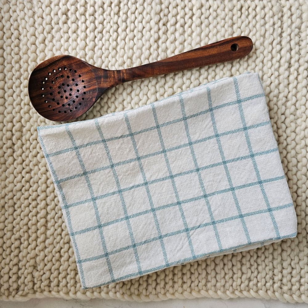 Light Blue and Oatmeal Check Kitchen Towel Set