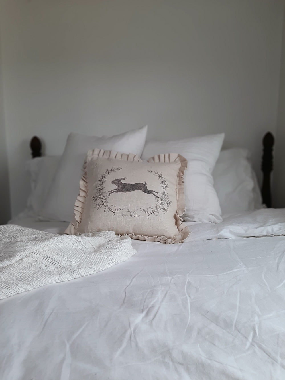Linen Style Hare Pillow with Ruffles