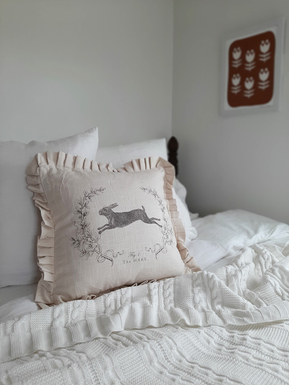 Linen Style Hare Pillow with Ruffles