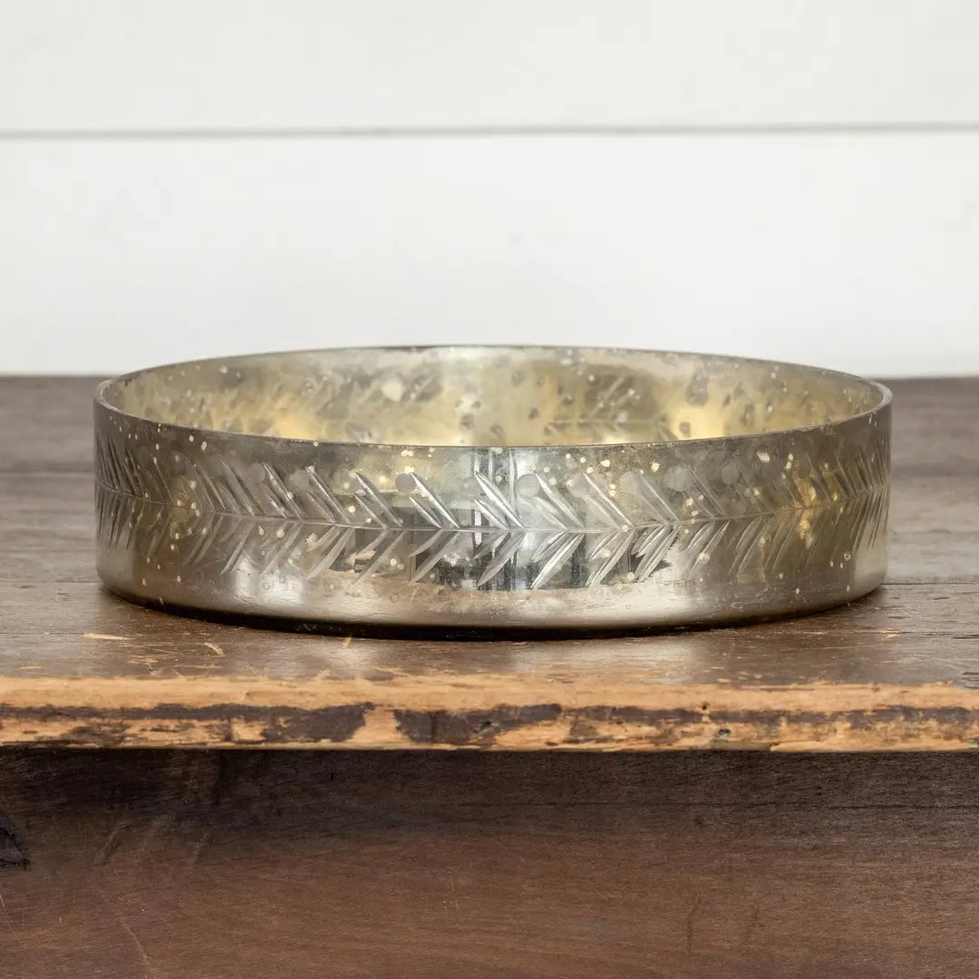 Silver Metallic Etched Glass Tray