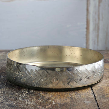 Silver Metallic Etched Glass Tray