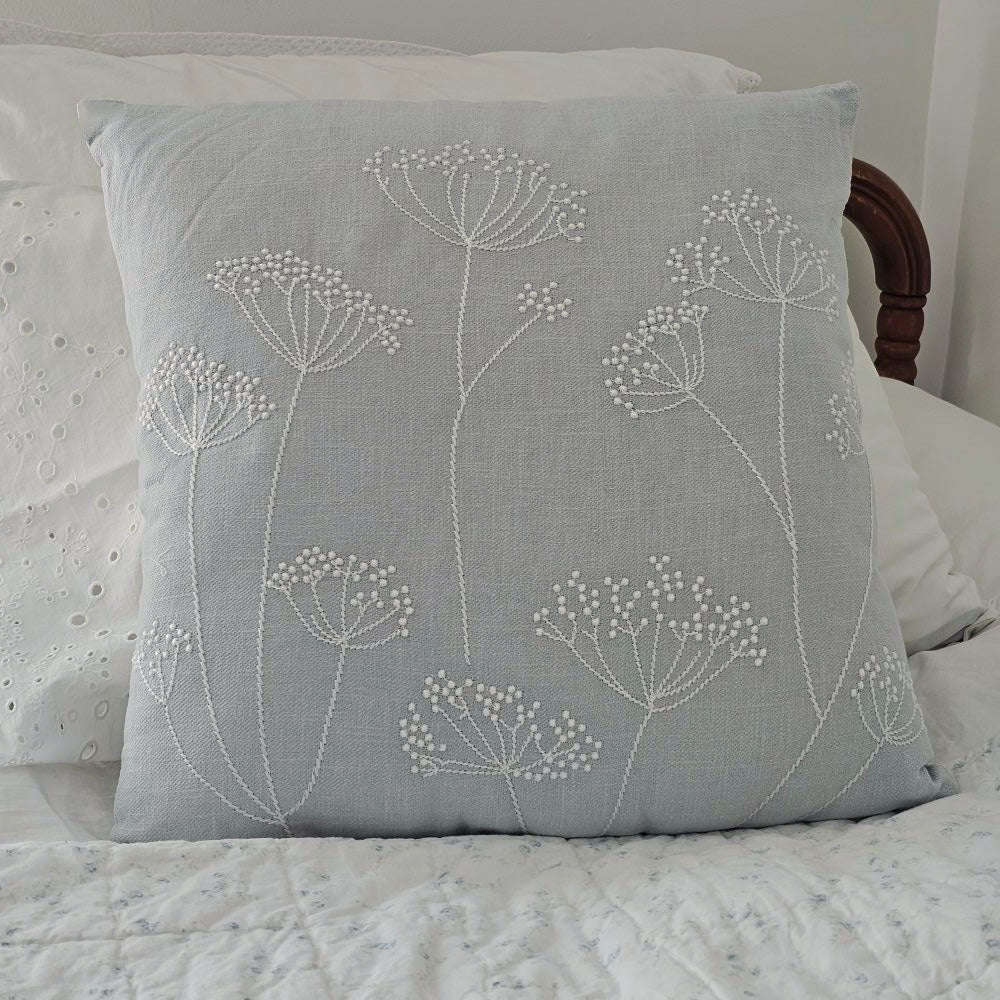 Embroidered Queen Anne's Lace Pillow