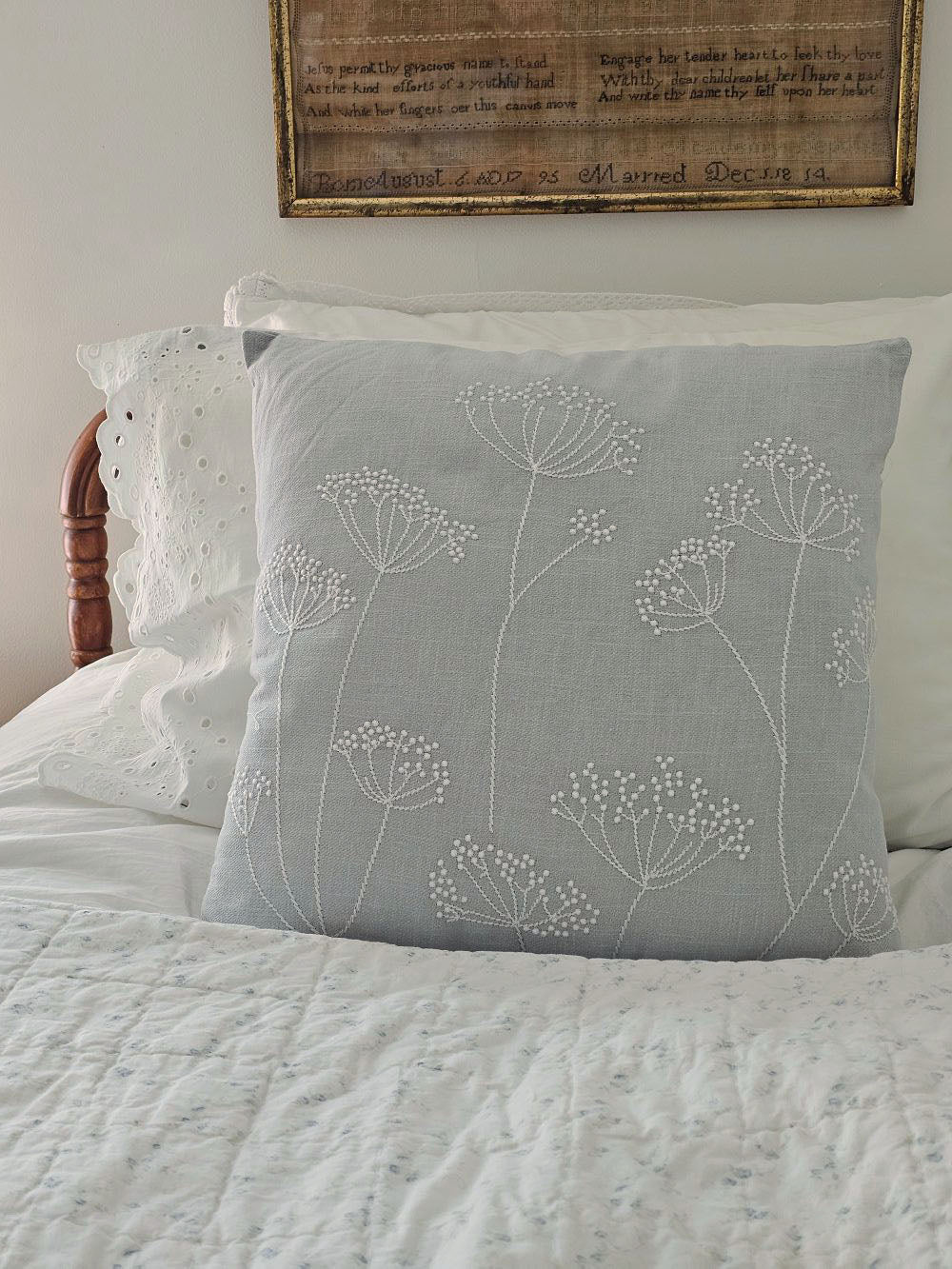 Embroidered Queen Anne's Lace Pillow