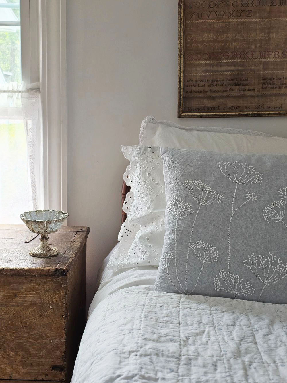 Embroidered Queen Anne's Lace Pillow