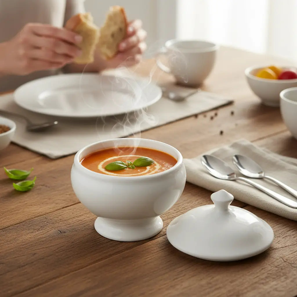 Round White Soup Bowl with Lid
