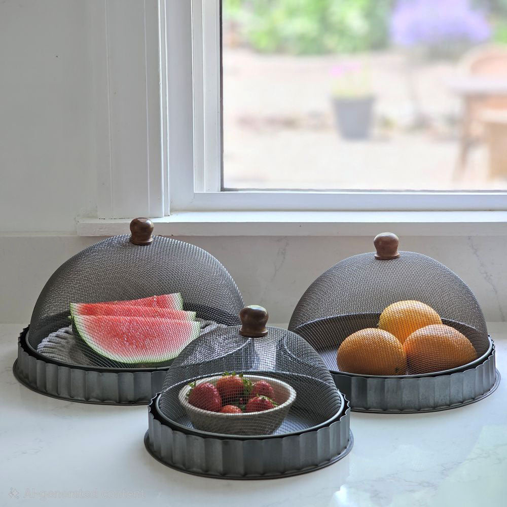 Screen Food Covers with Metal Base, Set of Three