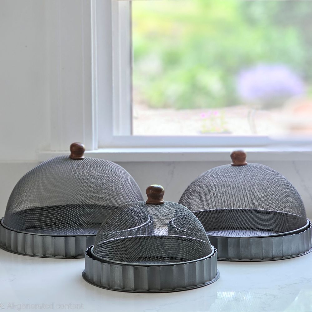 Screen Food Covers with Metal Base, Set of Three