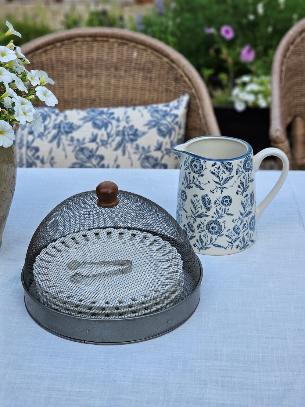 White and Blue Floral Pitcher