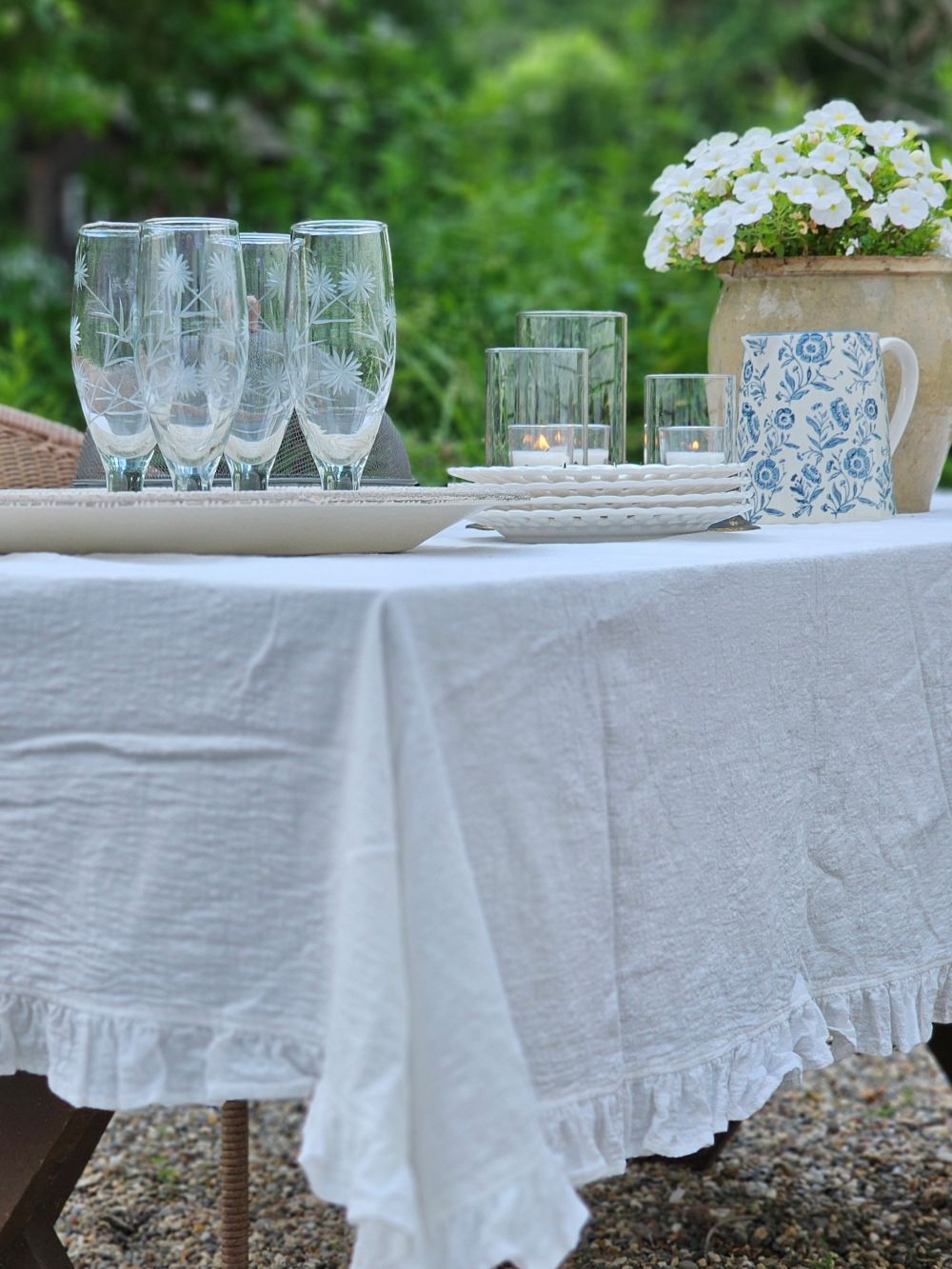 White and Blue Floral Pitcher