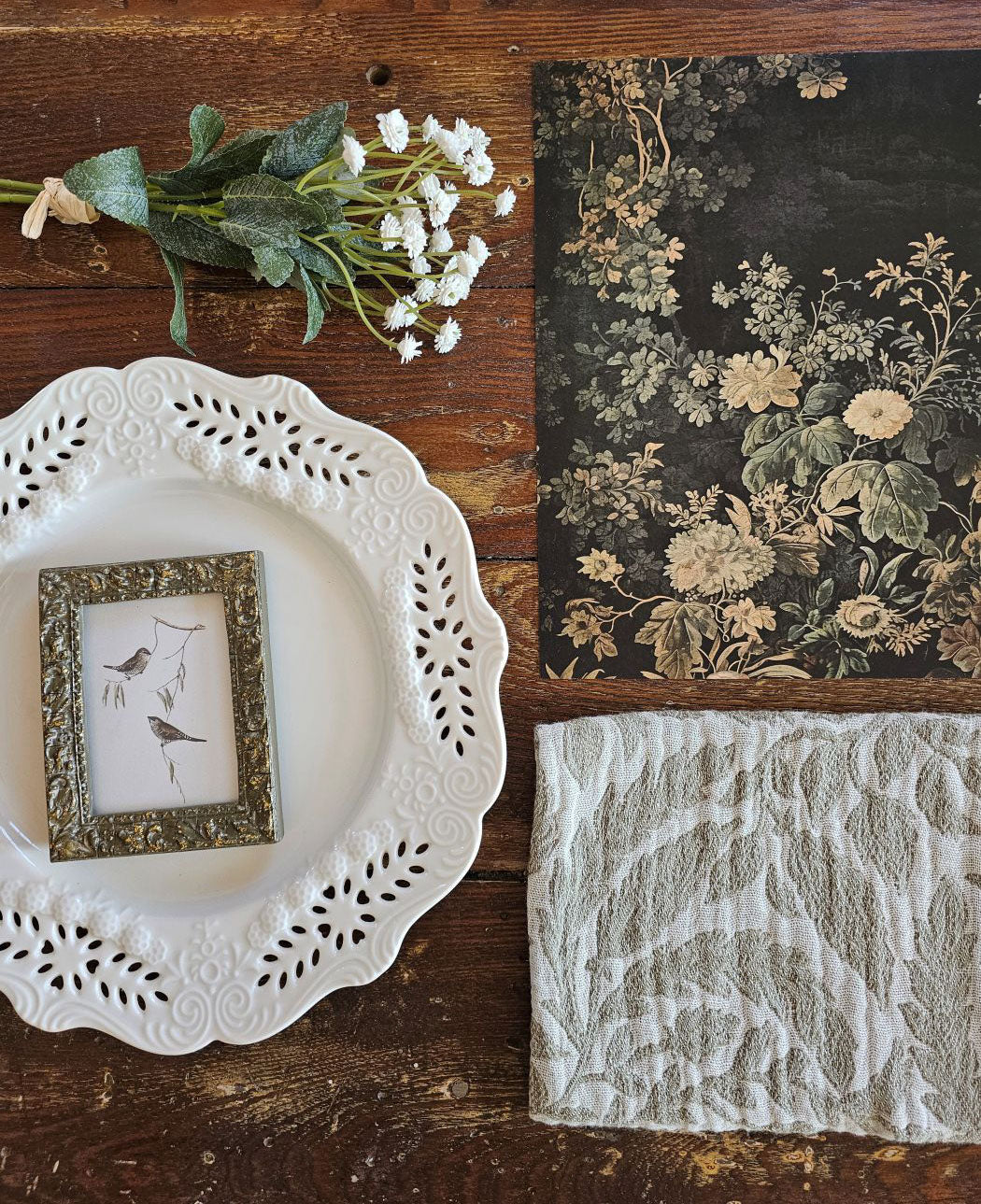 Faded Vintage Floral Tapestry Art Print