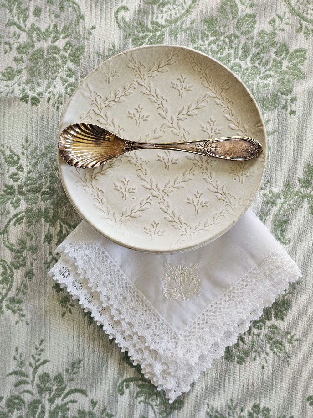Green French Floral Tablecloth